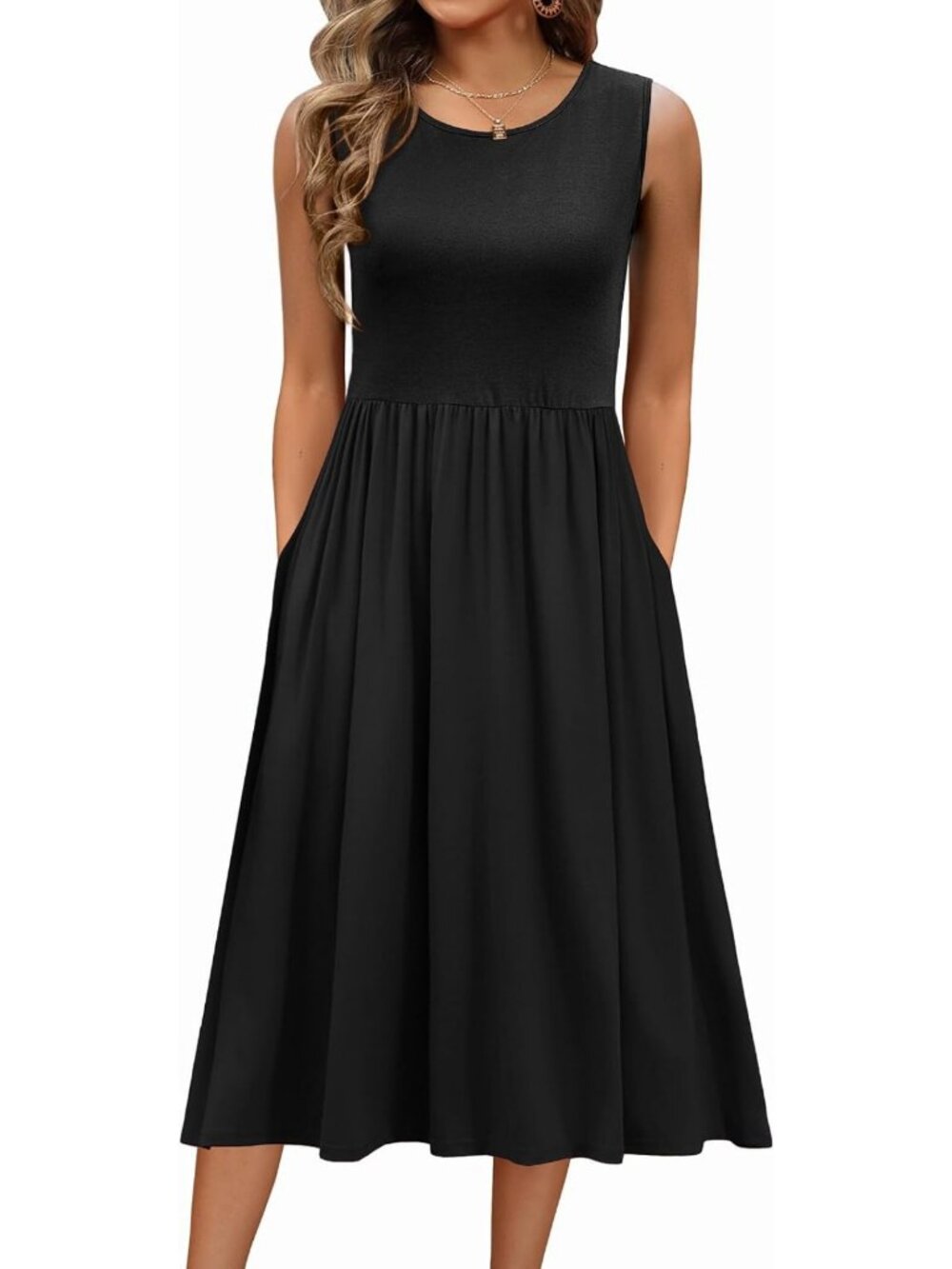 Floral Sleeveless Midi Dress with Pockets | Casual Beach A-Line Sundress 2026
